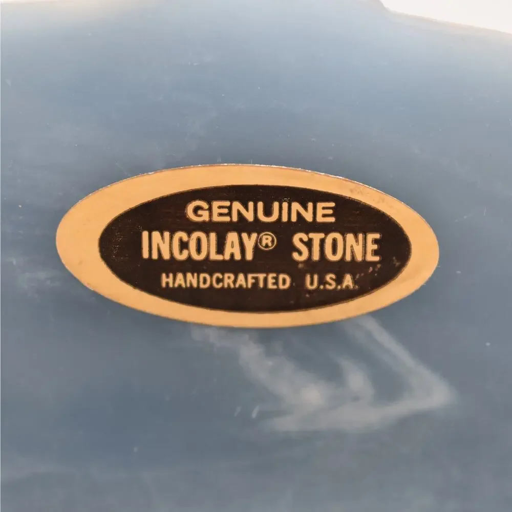 Vintage Genuine Incolay Stone Jewelry Box Blue Cream Marbled Trinket Keepsake